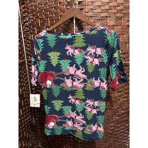 LuLaRoeTop Unicorn Santa 3/4 Sleeve Tee Womens Large Print